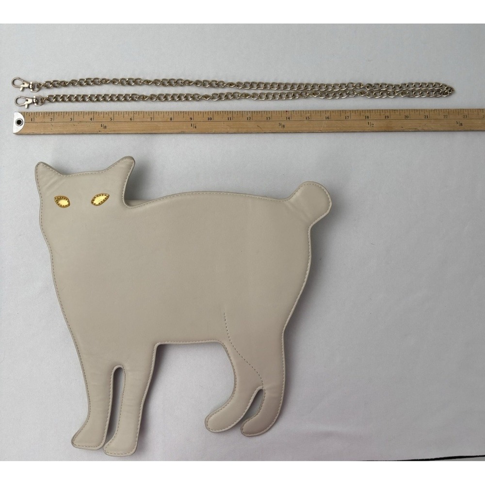 White Cat Shaped Shoulder Purse Gold removable Chain Snap Closure Kidcore Y2K - Picture 12 of 12